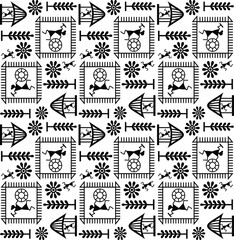 black and white vector  warli design.