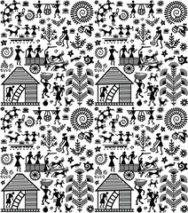 black and white vector  warli design.