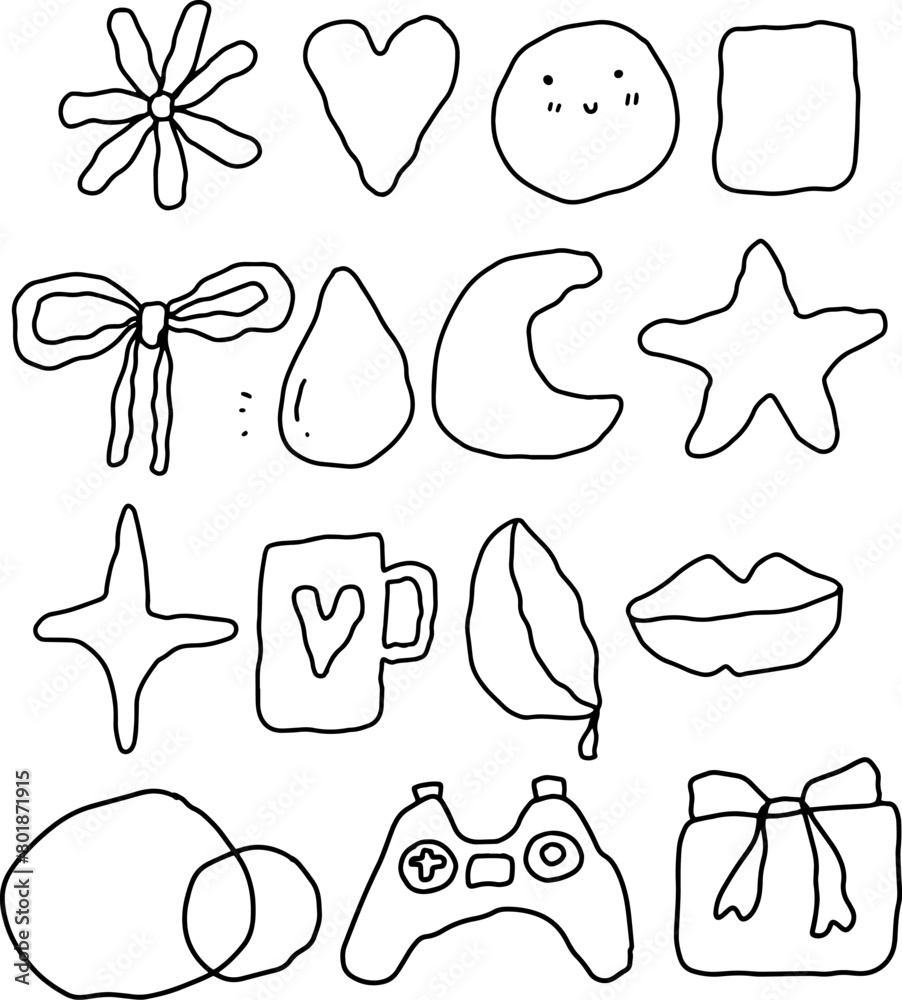 Sticker shapes doodles element design for templates.