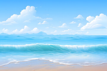 Seashore Serenity, Peaceful Beach Background under Blue Skies, Realistic Beach Landscape. Vector Background