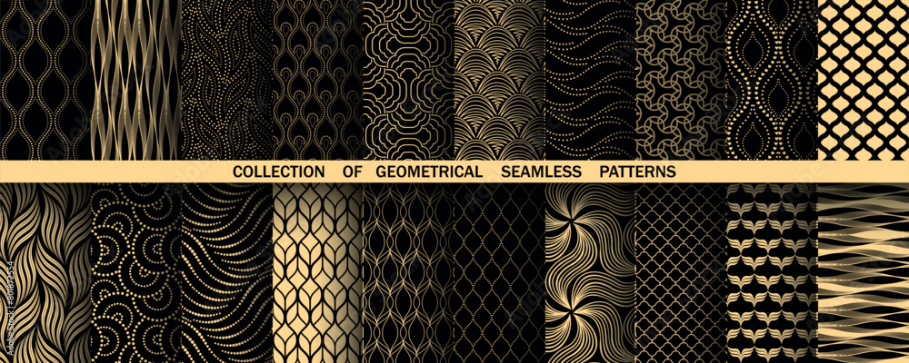 Leinwandbilder geometric set of seamless black and golden patterns. simple vector graphics