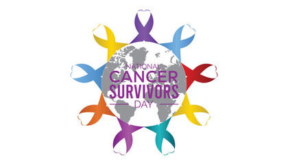National Cancer Survivors Day observed every year in June. Template for background, banner, card, poster with text inscription.