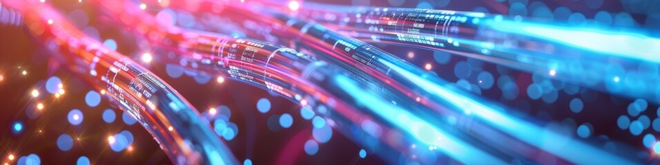 Abstract background in blue and orange colors of network patchcords. Technology and communications.