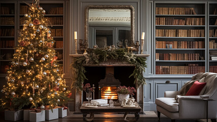 Naklejka premium Christmas at the manor, English countryside decoration and festive interior decor