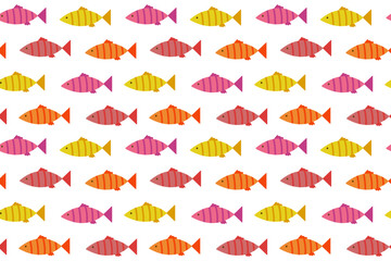 Fish seamless pattern. Flat hand drawn fishes for fabric or wrapping paper print. Marine wildlife doodle vector illustrations.