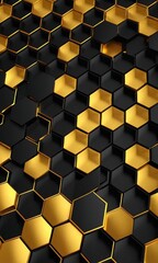 Black and gold hexagon background. 3d rendering, 3d illustration.