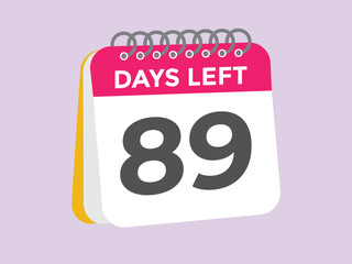 89 days to go countdown template. 89 day Countdown left days banner design. 89 Days left countdown timer