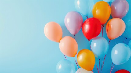 A bunch colorful balloons on light blue background