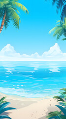 Fototapeta na wymiar Coastal Oasis, Serenity and Tranquility on a Summer Day, Realistic Beach Landscape. Vector Background