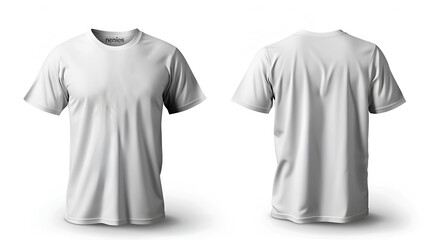 Men's white blank T-shirt template,from two sides, natural shape on invisible mannequin, for your design mockup for print, isolated on white background,Vintage background with blank t-shirt
