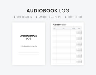 Audiobook Log Printable, Audiobook Tracker & Journal Template, Book Lovers Planner Letter Size Download
