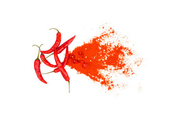 Fresh red chilies with slices and splash Isolated Transparent