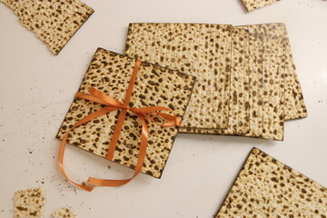 Matzoh for the Jewish Passover. It is a Jewish custom to eat matzoh on Passover, bread made from unleavened dough