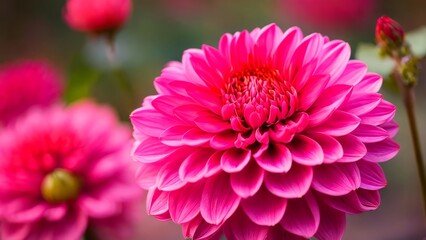 Pink dahlia flower in real garden. Shallow depth of field, red dahlia flower macro. Creative, AI Generated