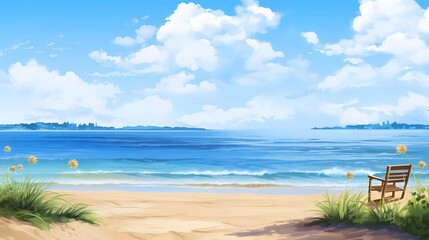 Beachside Beauty, Idyllic Summer Day by the Seashore, Realistic Beach Landscape. Vector Background