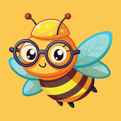 a cute fat honey bee flying, wear nón lá, wear glasses