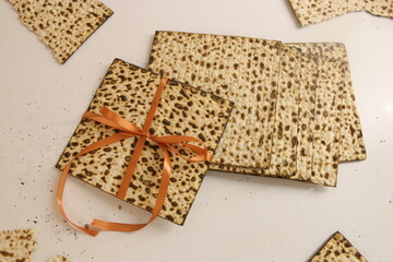 Matzoh for the Jewish Passover. It is a Jewish custom to eat matzoh on Passover, bread made from unleavened dough