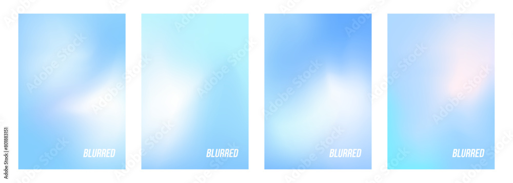 Poster set of light blue colored blurred abstract backgrounds. soft color gradients for creative graphic de