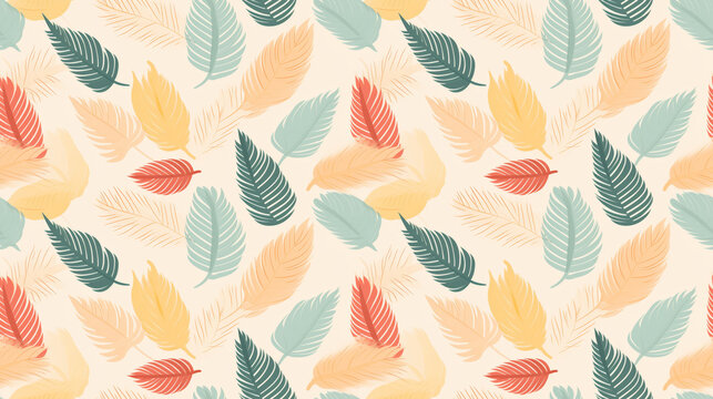 A seamless pattern of overlapping leaves in muted colors.