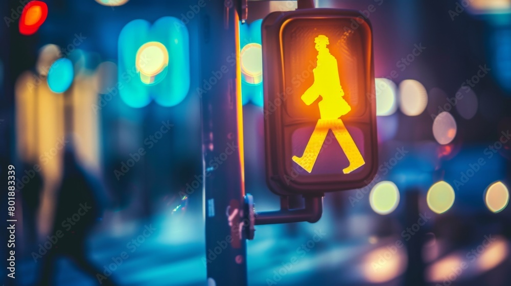 Poster a traffic signal with a pedestrian crossing sign, indicating when it's safe for pedestrians to walk 