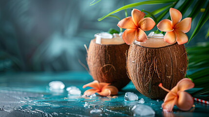 This refreshing beverage combines the natural sweetness of coconut with a tantalizing blend of exotic flavors, summer tropical cocktail concept