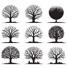 Vector set of naked trees silhouette with simple silhouette design style