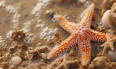 starfish on the sand at the beach.