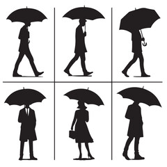 Vector set of people silhouette using umbrella with simple silhouette design style