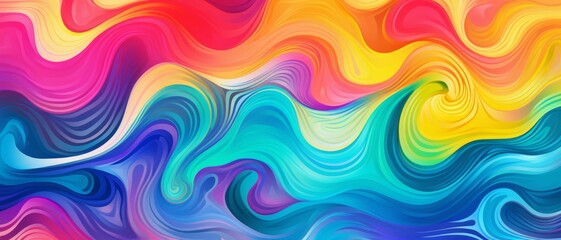 Psychedelic wave patterns with swirling colors, ideal for music festival gear or vibrant party decorations,