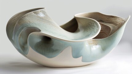 In this piece the artist has transformed the smooth surface of ceramic into a playful of abstract forms..