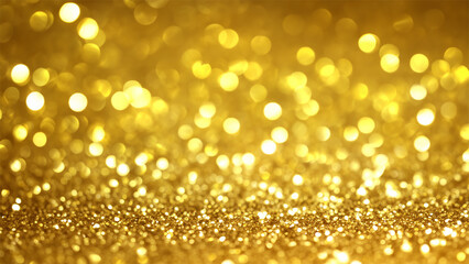 Golden Glitter Background with Sparkling Lights. close-up of golden glitter, with sparkling lights creating a bokeh effect that adds depth and festivity. celebration , luxury, glamour 