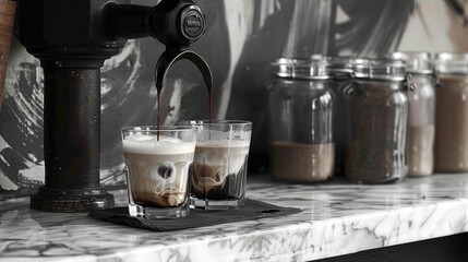Artisanal Coffee Barista Pouring Hot Beverages in Modern Cafe Setting
