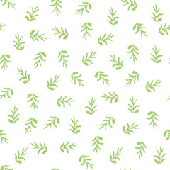 Seamless pattern Green leaves White background Spring bloom Simple ornament template banner poster textile fabric Vector illustration