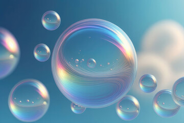 Colorful iridescent holographic floating liquid blobs, soap bubbles or metaballs.