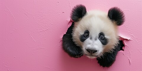 Close up view picture of the hollow pink hole on the the wall that show the panda stay inside the...