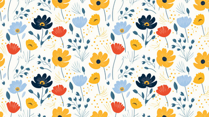 Obraz premium Colorful floral pattern with red, blue, and yellow flowers.