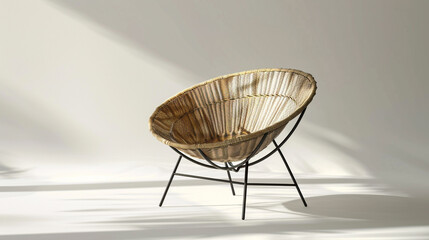 modern basket chair with a sleek and minimalist design, featuring a metal frame and woven seat, offering a chic 