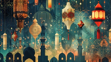 A festive Eid-ul-Adha greeting card showcasing a beautiful fusion of traditional Islamic art...