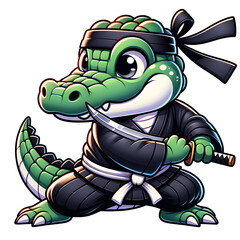  cartoon illustration ( PNG 300 dpi ) , Crocodile is a samurai and fights with a sword!