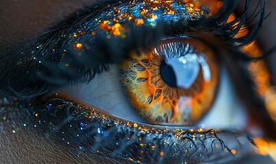 Eye closeup, iris detail, vibrant colors, macro lens, high resolution, concept art style