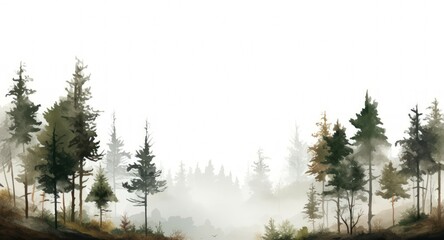 Minimal, beautiful forest illustration on a white background