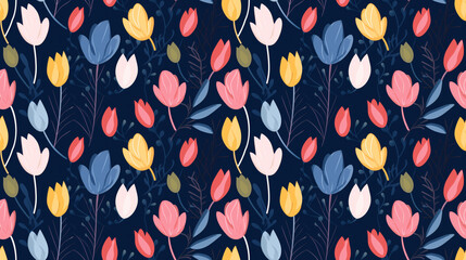 Colorful tulips on a dark blue background