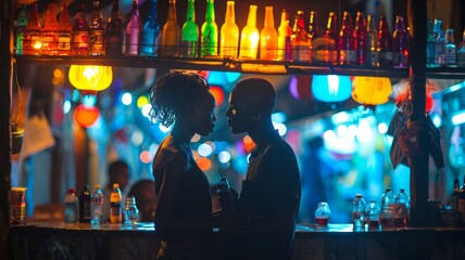 Street photography capturing the vibrant nightlife and entertainment scene in a Tanzanian city.
