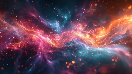 Quantum bits entanglement illustration, vibrant screen colors, eye-level, physics marvel 