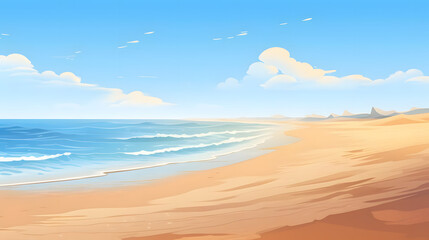 Beach Bliss, Sandy Shoreline in the Warmth of Summer, Realistic Beach Landscape. Vector Background