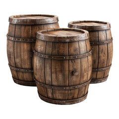 Wooden barrels isolated on transparent background
