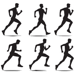 Vector set of running people silhouette with simple silhouette design style