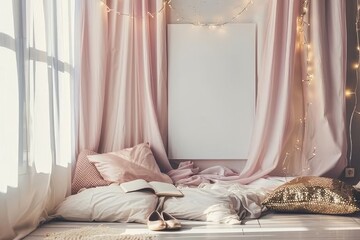 Cozy Reading Nook with Festive Lights