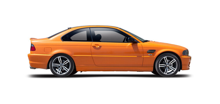 BMW E46 M3 sport coupe car side view isolated on white background	