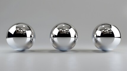 Three Shiny Chrome Spheres Floating Against Gray Background